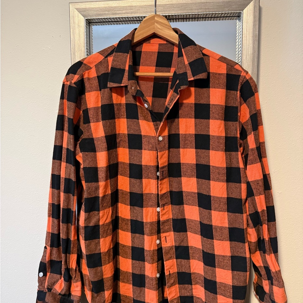 Men's Orange and Black Checkered Shirt